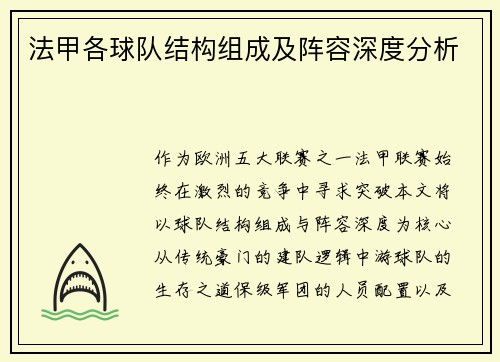 法甲各球队结构组成及阵容深度分析