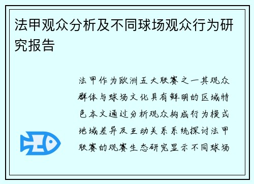 法甲观众分析及不同球场观众行为研究报告